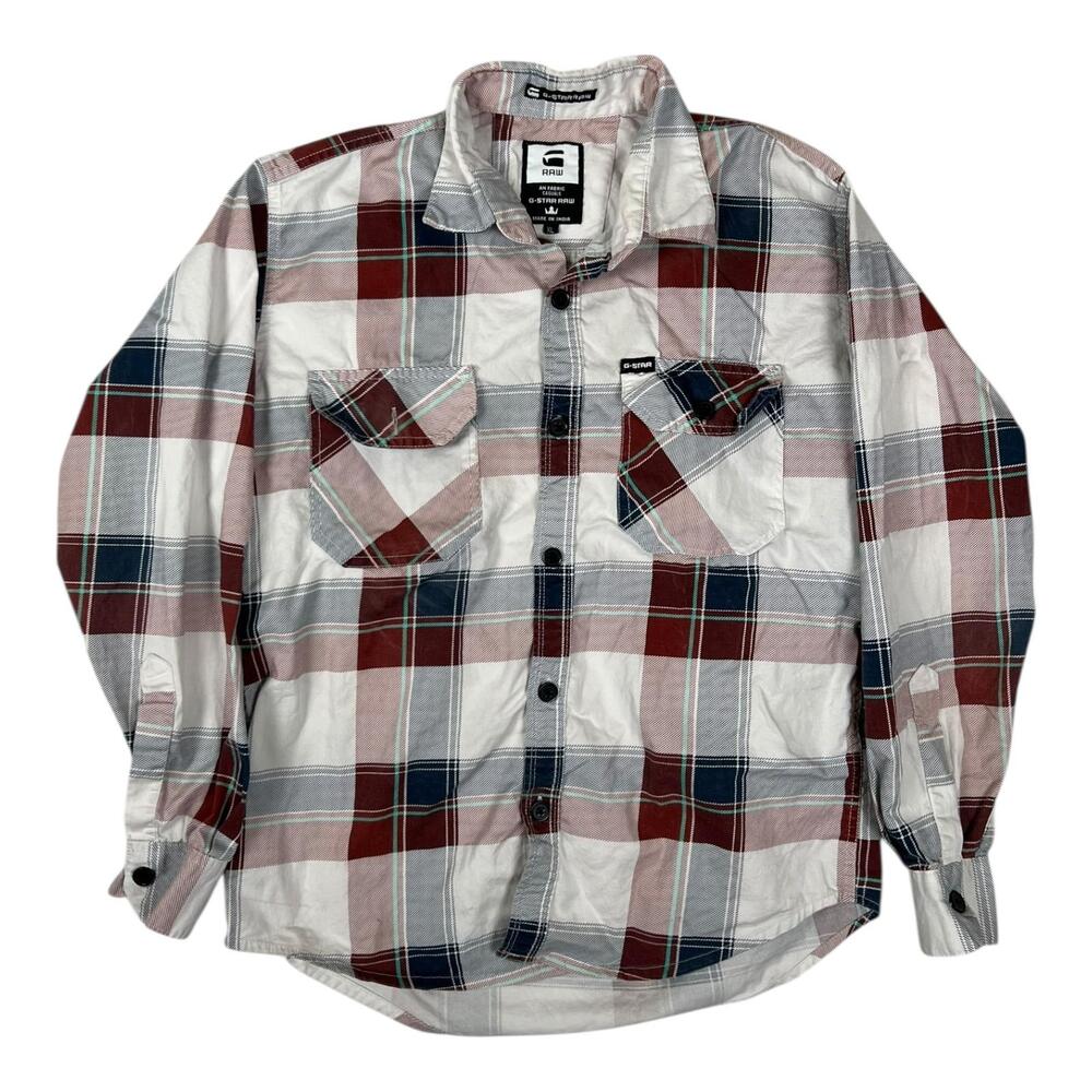 G-STAR RAW Shirt Women's XL Red White Plaid Long Sleeve Button Up Casual Twill